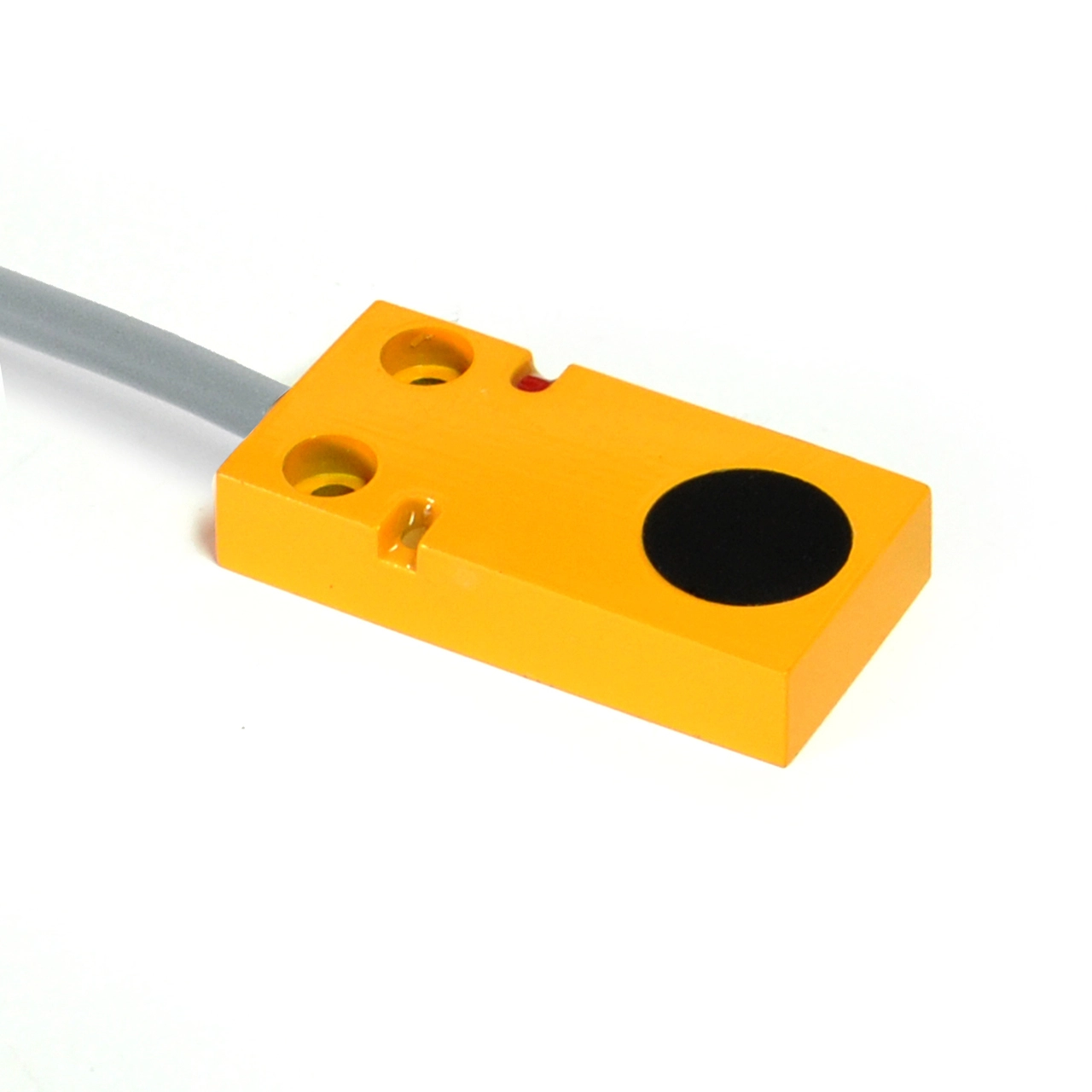 SENZOR INDUCTIV, Patrat, CORP CUPRU CROMAT, ECRANAT LATIME:25 MM DISTANTA:5 MM NPN, NC=NORMAL INCHIS 3-fire CU PROTECTIE SCURT CIRCUIT, Cablu: 2M